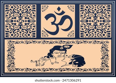 Diseño de Om Jali usado para templos, Mandir. Om acrílico jali, corian jali y mdf jali Vector.