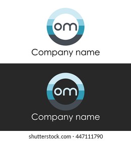 OM letter circle shape icon logo white blue