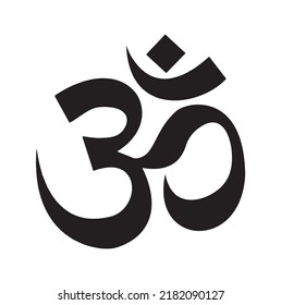 Om ligature in Devanagari script, sanskrit symbol, black letter on white background, vector illustration