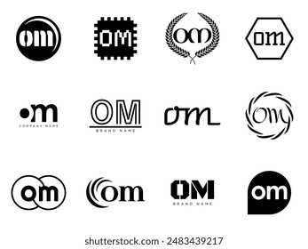 OM logo company template. Letter o and m logotype. Set different classic serif lettering and modern bold text with design elements. Initial font typography. Collection trendy business identity.