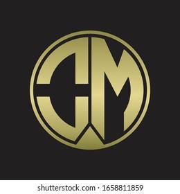 OM Logo monogram circle with piece ribbon style on gold colors