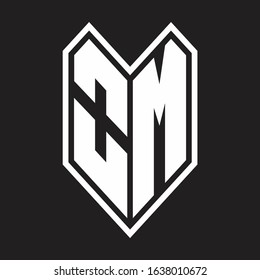OM Logo monogram with emblem line style isolated on black background