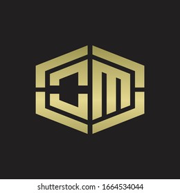 OM Logo monogram with hexagon shape and piece line rounded design tamplate on gold colors