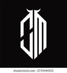 OM Monograma do logotipo com forma de chifre isolado modelo de design preto e branco sobre fundo preto