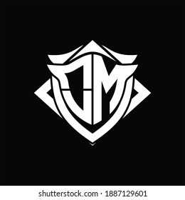OM Logo-Monogramm mit Design-Vorlage für Schild und Hornform auf schwarzem Hintergrund