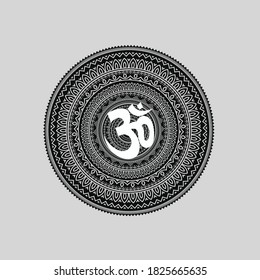 Om with mandala trendy vector white design, tribal tattoo om graphic vector design.