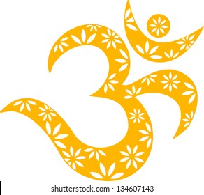 Om mantra, Buddhist symbol, yoga, spirituality, pattern, decorative, vector, isolated, white background