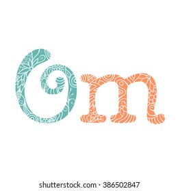 Om mantra lettering with floral pattern. Yoga and meditation studio emblem.