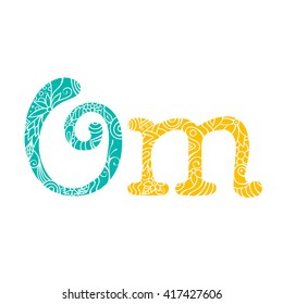 Om mantra lettering with floral pattern. Yoga and meditation studio emblem.