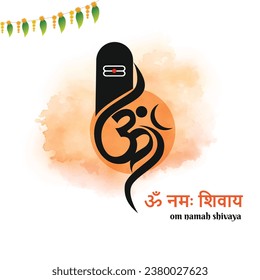 Om Namah Shivaya in Hindi and English language Typography Illustration Vector Template. Happy Shivaratri. Lord Shiva. Sivalingam 