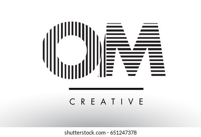 OM O M Black and White Letter Logo Design with Vertical and Horizontal Lines.