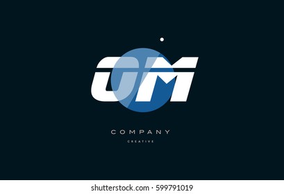 om o m  blue circle dot big font alphabet company letter logo white design vector icon template 