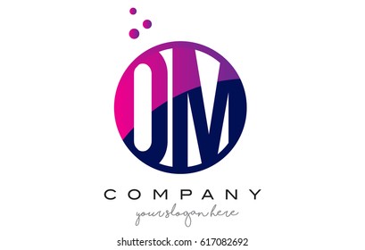OM O M Circle Letter Logo Design with Purple Magenta Dots Bubbles Vector Illustration