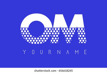 OM O M Dotted Pattern Letter Logo Design Vector with Blue Background.
