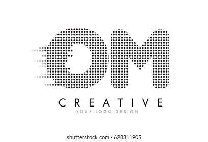 OM O M Letter Logo Design with Black Dots and Bubble Trails.