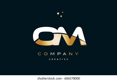 om o m  white yellow gold golden metal metallic luxury alphabet company letter logo design vector icon template