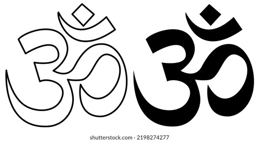Om. Ohm. Buddhist And Hindu Religions. Symbol Of God, Creation. Black Icon, Isolated On White Background. Vector EPS10. Graphic Design Element. 