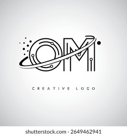 OM Orbit Monogram Logo - Futuristic Minimal Letter mark with Circular Line Art, Tech-Inspired Dots and Space Motion Concept for Modern Branding Identity (Logotipo de Monograma de Órbita OM - Marca de Letra Mínima Futurista com Linha de Arte Circular, Pontos Inspirados na Tecnologia e Conceito de Movimento Espacial para Identidade de Marca Moderna)