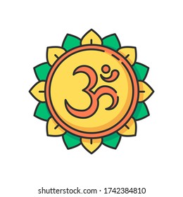 Om RGB color icon. Aum visual representation. Sacred syllable. Sound of universe. Spiritual symbol in Hinduism. Indian religion. Divine energy. Isolated vector illustration