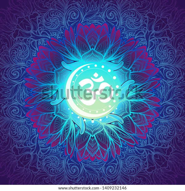 Om a Sacred mantra\
and a symbol of Hinduism. Decorative floral background. EPS10\
vector illustration