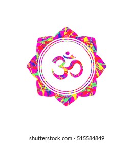 OM sign in Lotus flower Vector. Buddhist religious sacred symbols OM and Lotus. Illustration with oriental textured icons Om with Lotus