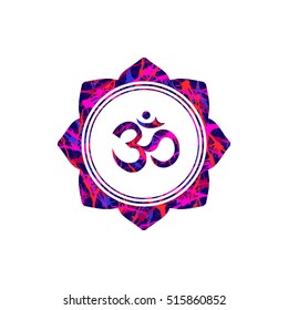 OM sign in Lotus flower Vector. Buddhist religious sacred symbol OM and Lotus. Illustration with oriental textured sign Om with Lotus