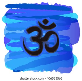 Om sign on a blue background of the Throat 5th Chakra