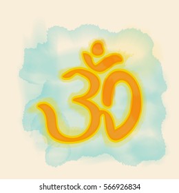 om sign on a blue watercolor background. vector illustration. template, banner, ticket. print t-shirt.
