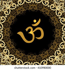 Om sign on a gold mandala background
