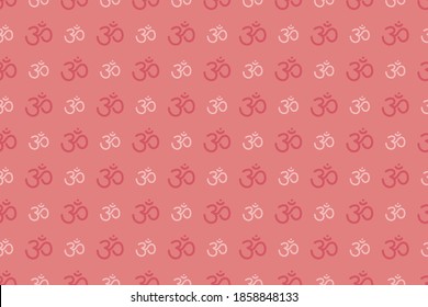 Om sign seamless pattern. Vector sacral icon. Meditation line symbol. Yoga background. Color illustration