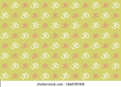 Om sign seamless pattern. Vector sacral icon. Meditation line symbol. Yoga background. Color illustration