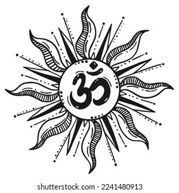 Om sign in the sun. Sketch. tattoo. Tattoo sketch. Ohm. For your design.