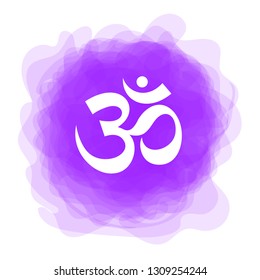 Om sign. Vector sacral icon. Purple smoky circle. Symbol. Meditation. Yoga