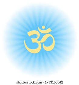 Señal de Om. Icono sacral del vector. Brillo y brillo. Símbolo de meditación. Yoga