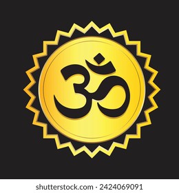 Om symbol, Aum the eternal sound of Universe, Holy motif of Hinduism, gold icon isolated on black background.