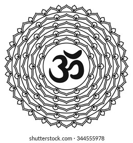 Om symbol with circular frame, monogram frame, petal frame, lotus frame