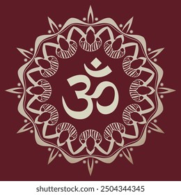 Om symbol with a decorative mandala background. Maintain the original color palette of the Om symbol