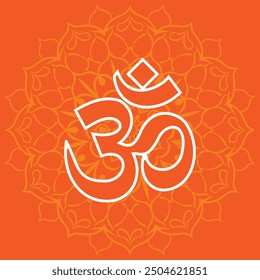 Om symbol with a decorative mandala background. Maintain the original color palette of the Om symbol