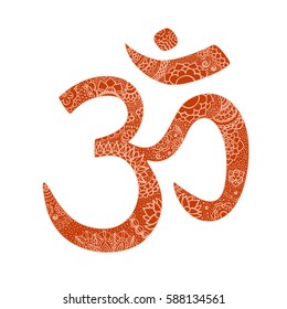 Om symbol with hand drawn floral ornament.