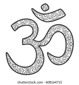 Om symbol with hand drawn floral ornament. 