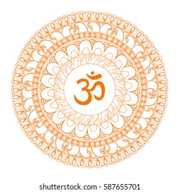 Om symbol with hand drawn mandala.