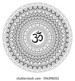 Om symbol with hand drawn mandala.