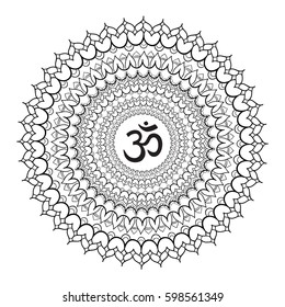Om symbol with hand drawn mandala.