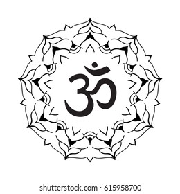 Om symbol with hand drawn mandala.