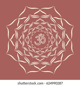 Om symbol with hand drawn mandala. Oriental decorative ornament  can be used for greeting card, wedding invitation, yoga poster, coloring book.