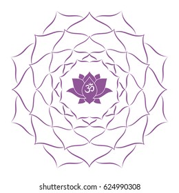 Om symbol with hand drawn mandala and Lotus. Set of oriental ornaments for greeting card, invitation, yoga poster, coloring book.