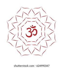 Om symbol with hand drawn mandala. Oriental decorative ornament  can be used for greeting card, wedding invitation, yoga poster, coloring book.