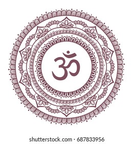Om symbol with hand drawn mandala. Oriental decorative ornament  can be used for greeting card, wedding invitation, yoga poster, coloring book.