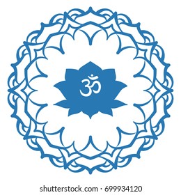 Om symbol with hand drawn mandala and Lotus. Set of oriental ornaments for greeting card, invitation, yoga poster, coloring book.