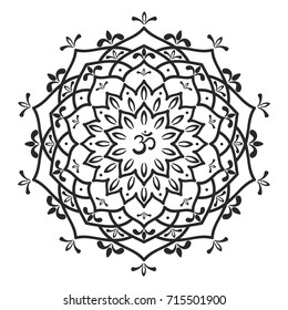 Om symbol with hand drawn mandala. Oriental decorative ornament  can be used for greeting card, wedding invitation, yoga poster, coloring book.